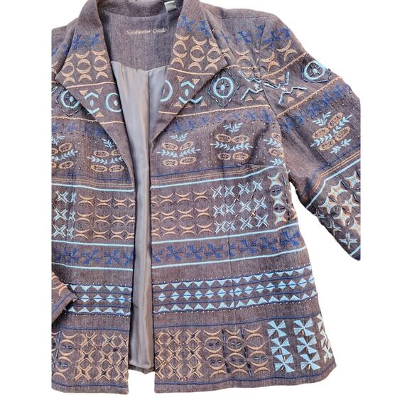 Vintage Coldwater Creek Plus size Denim Jacket 16 Brown Embroidered Beaded - Picture 5 of 11
